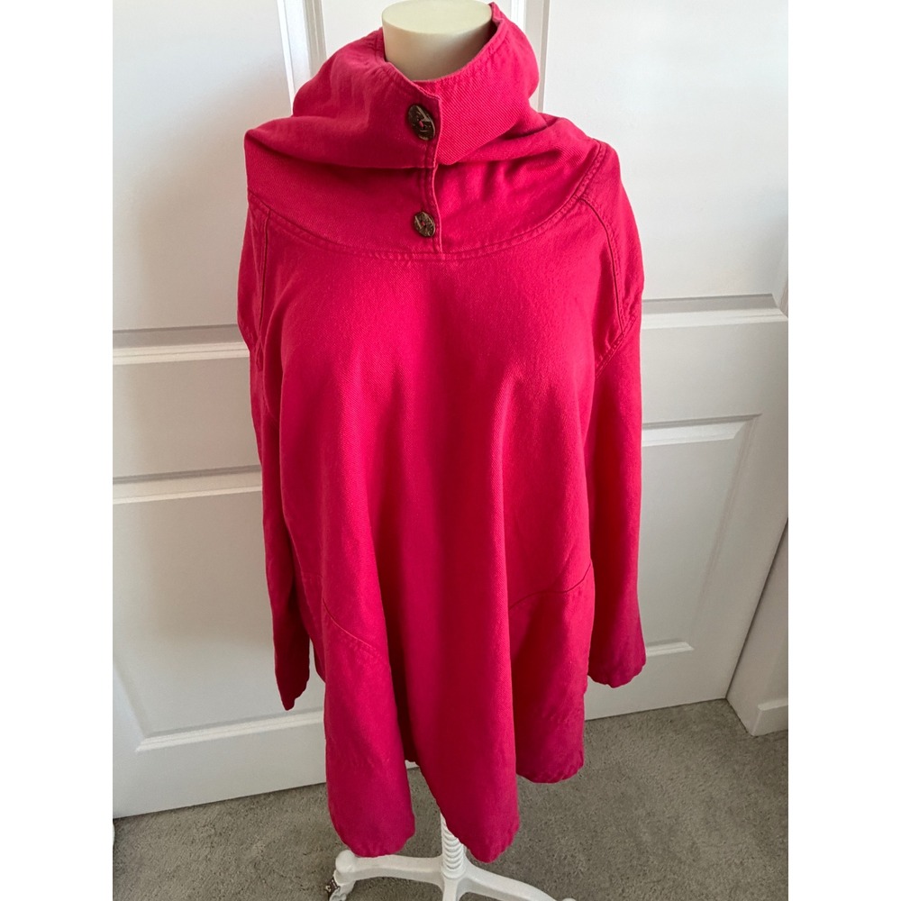Soft Surroundings Womens 1X Fuchsia Pink Cotton Funnel Neck Tunic Top